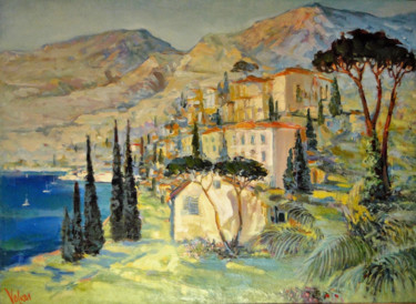 Schilderij getiteld "Italian riviera" door Viktor Volkov, Origineel Kunstwerk, Olie