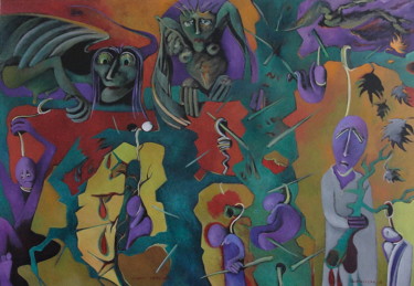 Malerei mit dem Titel "VYAPTI CCXCVIII vio…" von Artvrai, Original-Kunstwerk, Acryl Auf Keilrahmen aus Holz montiert