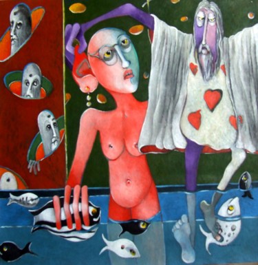 Peinture intitulée "Le poète et la muse" par Artvrai, Œuvre d'art originale, Huile