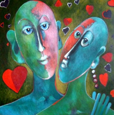 Peinture intitulée "Coeurs de métal" par Artvrai, Œuvre d'art originale, Huile