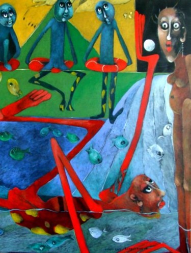 Peinture intitulée "Vyapti LXV   Le bat…" par Artvrai, Œuvre d'art originale, Huile