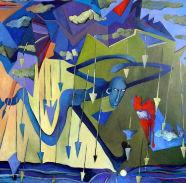 vyapti CCXXXVI Les dangers du ciel toile 90 X 90 Peinture intitulée "vyapti CCXXXVI Les…" par Artvrai, Œuvre d'art originale, Huile