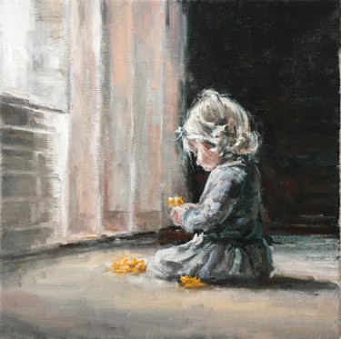 Картина под названием "Little Girl and flo…" - Vsevolod Chistiakov, Подлинное произведение искусства, Масло