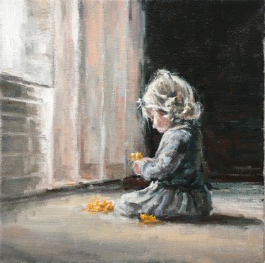 Little Girl and flower Oil Painting On Canvas Картина под названием "Little Girl and flo…" - Vsevolod Chistiakov, Подлинное произведение искусства, Масло