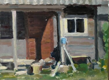 Summer Plein air Old House Russian Bath Oil On Cardboard Картина под названием "Summer Plein air Ol…" - Vsevolod Chistiakov, Подлинное произведение искусства, Масло
