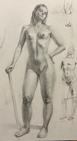 Рисунок под названием "Young girl, nude mo…" - Vsevolod Chistiakov, Подлинное произведение искусства, Карандаш