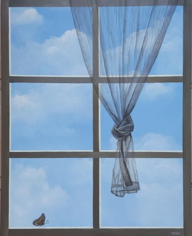 Painting titled "Window to the sky" by Tatiana Popova, Original Artwork, Oil Mounted on Wood Stretcher frame