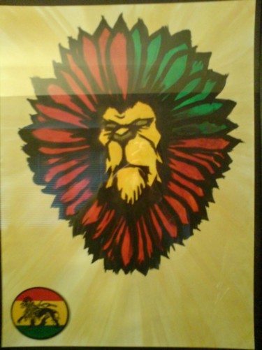 Painting titled "rasta lion" by 9-B A R, Original Artwork