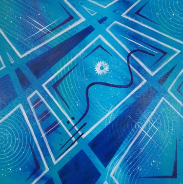 Painting titled "Blue spatialship" by Artylique, Original Artwork, Acrylic