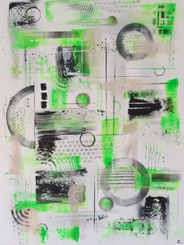 Painting titled "Green dashboard" by Artylique, Original Artwork, Acrylic