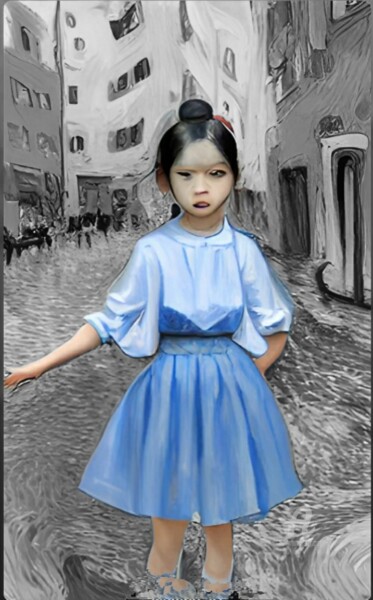 Schilderij getiteld "Young girl alone in…" door Artynkom, Origineel Kunstwerk, Acryl