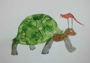 Pintura intitulada "Turtle" por Yogeeta, Obras de arte originais, Aquarela