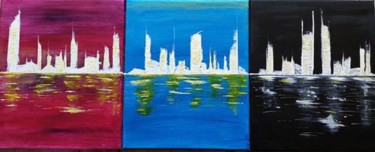 Painting titled "Skyline" by Artypique Créations, Original Artwork, Acrylic Mounted on Wood Stretcher frame
