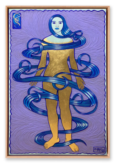 Painting titled "Femme d'or" by Matt Roussel, Original Artwork, Acrylic Mounted on Wood Stretcher frame