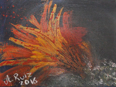 Painting titled "Fleur dans le cosmos" by A. Ruiz, Original Artwork, Acrylic