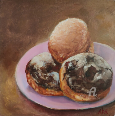 Painting titled "Donuts. Oil painting" by Elena Gridneva, Original Artwork, Oil
