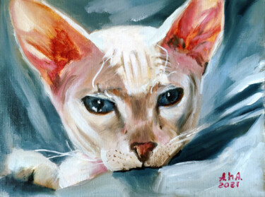 Pintura intitulada "Cat Portrait" por Elena Gridneva, Obras de arte originais, Óleo