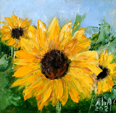 Картина под названием "Sunflowers" - Elena Gridneva, Подлинное произведение искусства, Масло