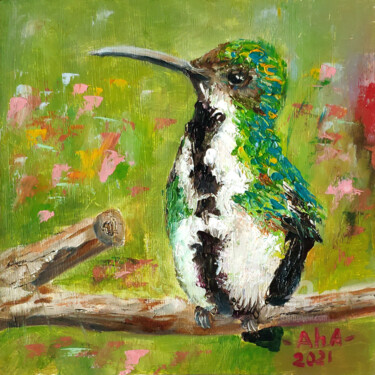 Peinture intitulée "Hummingbird" par Elena Gridneva, Œuvre d'art originale, Huile