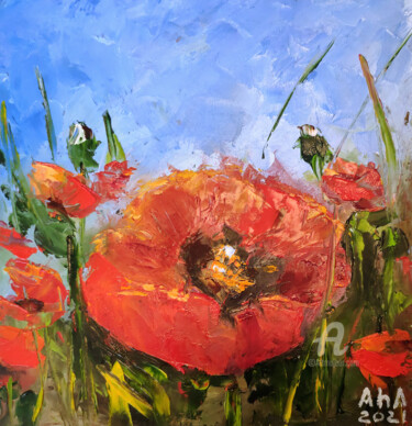 Pintura titulada "Poppy flower" por Elena Gridneva, Obra de arte original, Oleo
