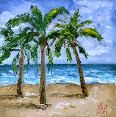 Peinture intitulée "Miami beach painting" par Elena Gridneva, Œuvre d'art originale, Huile