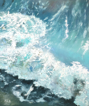 Peinture intitulée "Abstract Ocean" par Elena Gridneva, Œuvre d'art originale, Huile