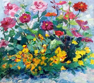 Pintura intitulada "flower garden" por Arus Pashikyan, Obras de arte originais, Óleo