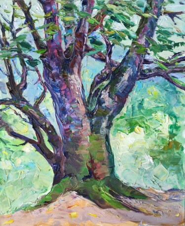 Painting titled "Giant tree" by Arus Pashikyan, Original Artwork, Oil Mounted on Wood Stretcher frame