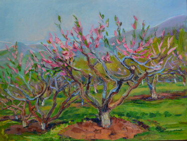 Painting titled "flowering peach gar…" by Arus Pashikyan, Original Artwork, Oil