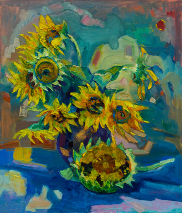 Картина под названием "sunflowers" - Arus Pashikyan, Подлинное произведение искусства, Масло