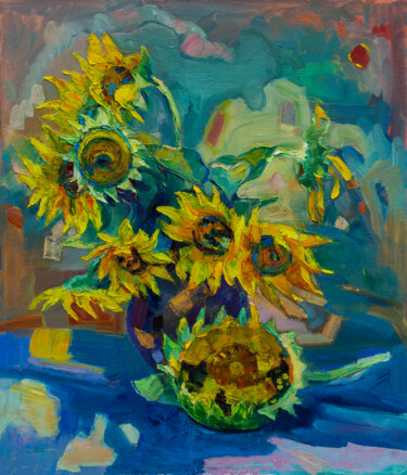 Peinture intitulée "sunflowers" par Arus Pashikyan, Œuvre d'art originale, Huile