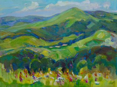 Painting titled "Mountain Srbasar" by Arus Pashikyan, Original Artwork, Oil Mounted on Wood Stretcher frame