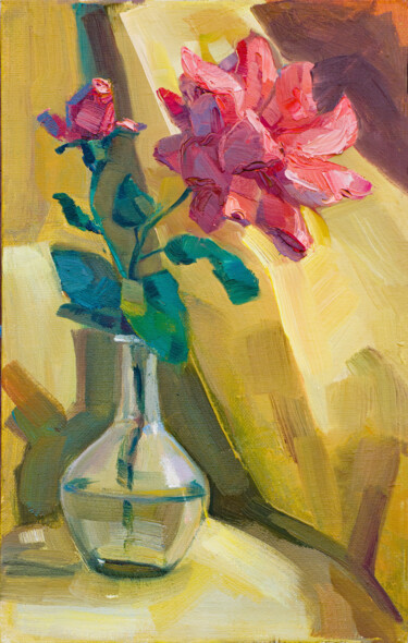 Painting titled "A rose" by Arus Pashikyan, Original Artwork, Oil Mounted on Wood Stretcher frame