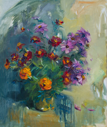 Pintura titulada "CHrysanthemums" por Arus Pashikyan, Obra de arte original, Oleo