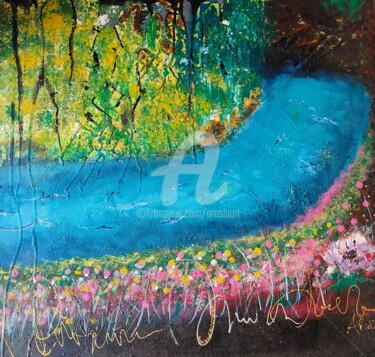 Картина под названием "Blue waters" - Arushiart, Подлинное произведение искусства, Акрил Установлен на Деревянная рама для н…