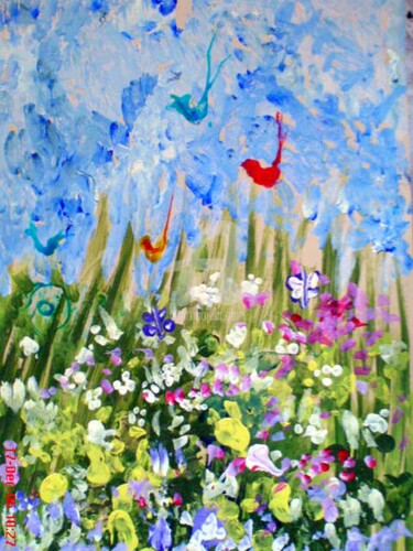 绘画 标题为“Birdy Floral surfing” 由Arushiart, 原创艺术品, 丙烯