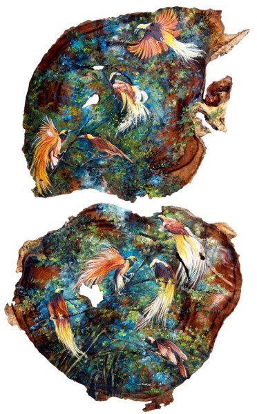 Malerei mit dem Titel "Birds of Paradise" von Ary Indrastuti, Original-Kunstwerk, Öl
