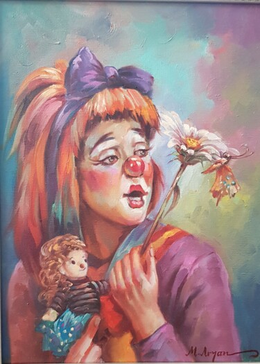 Painting titled "Clown" by Aryanpalet, Original Artwork, Oil Mounted on Wood Stretcher frame