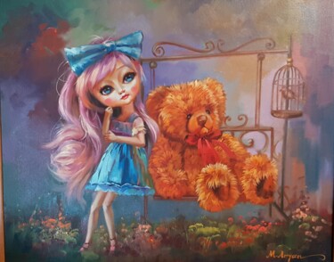 Painting titled "Kindertraum" by Aryanpalet, Original Artwork, Oil Mounted on Wood Stretcher frame