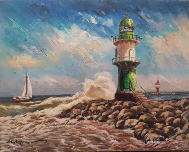 Painting titled "Ostsee" by Aryanpalet, Original Artwork, Oil Mounted on Wood Stretcher frame
