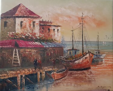 Картина под названием "Hafen City" - Aryanpalet, Подлинное произведение искусства, Масло Установлен на Деревянная рама для н…