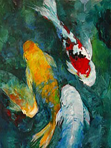 Malerei mit dem Titel "Colors of Koi Fish" von Aryawansa Kumarasinghe, Original-Kunstwerk, Acryl Auf Keilrahmen aus Holz mon…