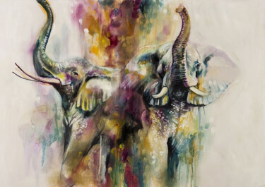 Painting titled "Dance of the Elepha…" by Aryawansa Kumarasinghe, Original Artwork, Acrylic Mounted on Wood Stretcher frame