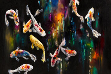 Ζωγραφική με τίτλο "Kaleidoscopic Waters" από Aryawansa Kumarasinghe, Αυθεντικά έργα τέχνης, Ακρυλικό Τοποθετήθηκε στο Ξύλιν…
