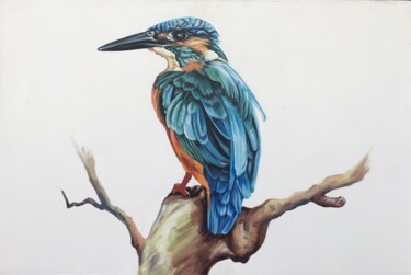 Painting titled "Feathered Forager" by Aryawansa Kumarasinghe, Original Artwork, Oil Mounted on Wood Stretcher frame