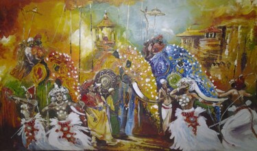 Pittura intitolato "Flaming Pageantry" da Aryawansa Kumarasinghe, Opera d'arte originale, Acrilico Montato su Telaio per bar…