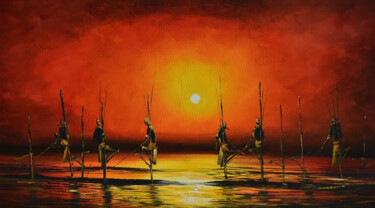 Pintura titulada "Witnessing the Suns…" por Aryawansa Kumarasinghe, Obra de arte original, Acrílico Montado en Bastidor de c…
