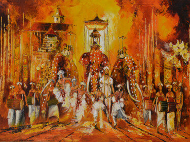 Painting titled "Splendor of the Ages" by Aryawansa Kumarasinghe, Original Artwork, Oil Mounted on Wood Stretcher frame