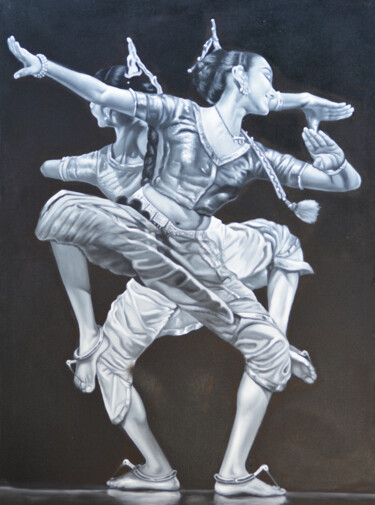 Malerei mit dem Titel "Synchronized Soul" von Aryawansa Kumarasinghe, Original-Kunstwerk, Öl Auf Keilrahmen aus Holz montiert