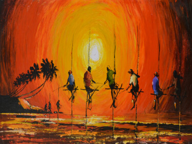 Pintura intitulada "Glorious Evenings" por Aryawansa Kumarasinghe, Obras de arte originais, Acrílico Montado em Armação em m…